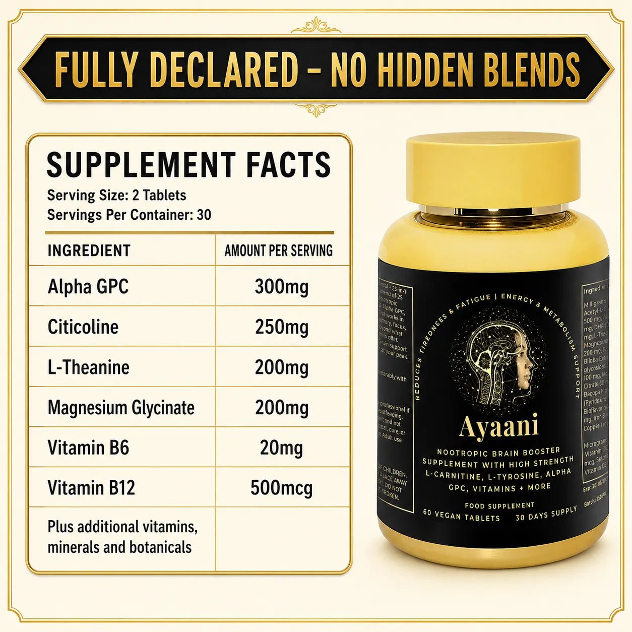 Focus Nootropic Brain Cognitive Support Formula | 25-Ingredient Blend