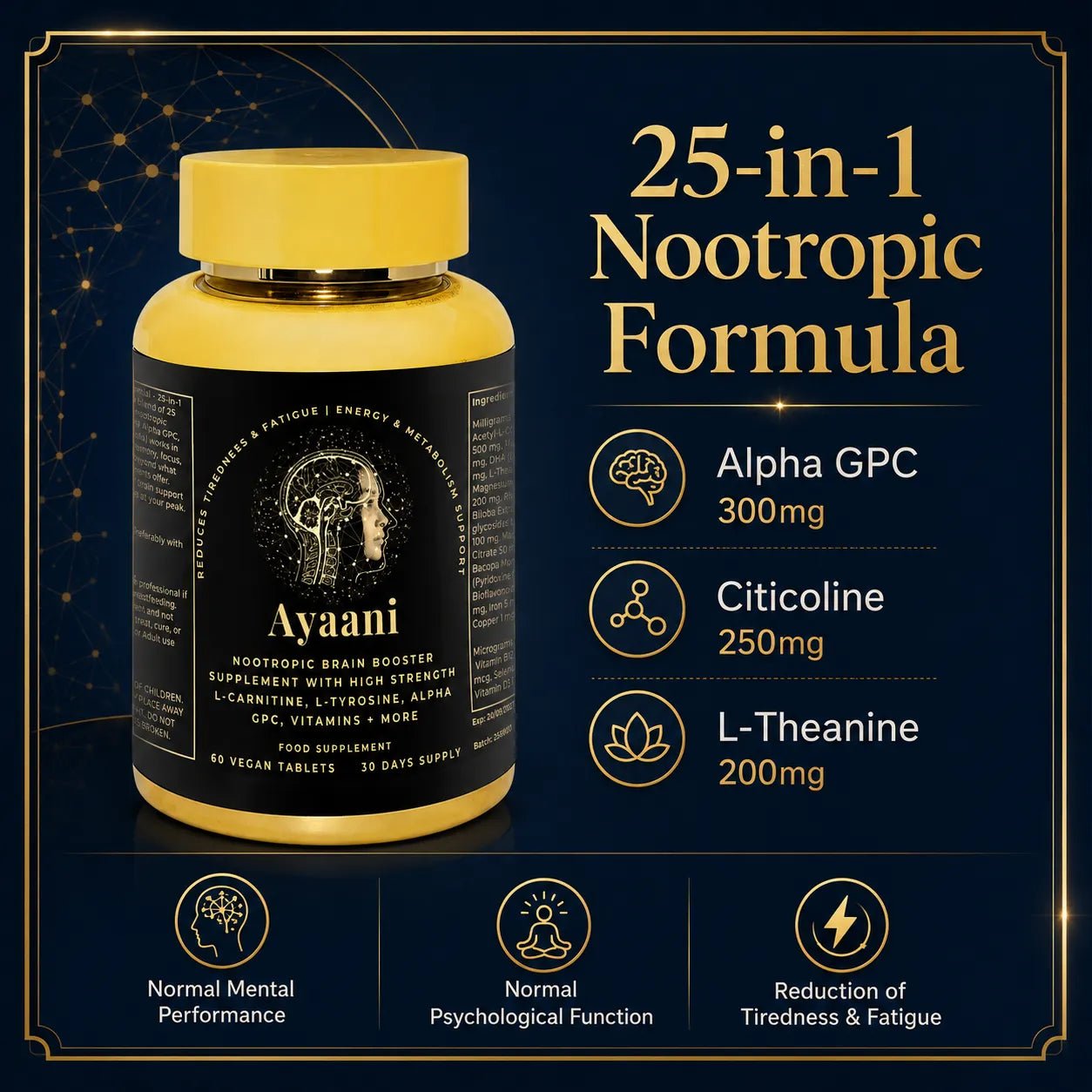 Focus Nootropic Brain Cognitive Support Formula | 25-Ingredient Blend
