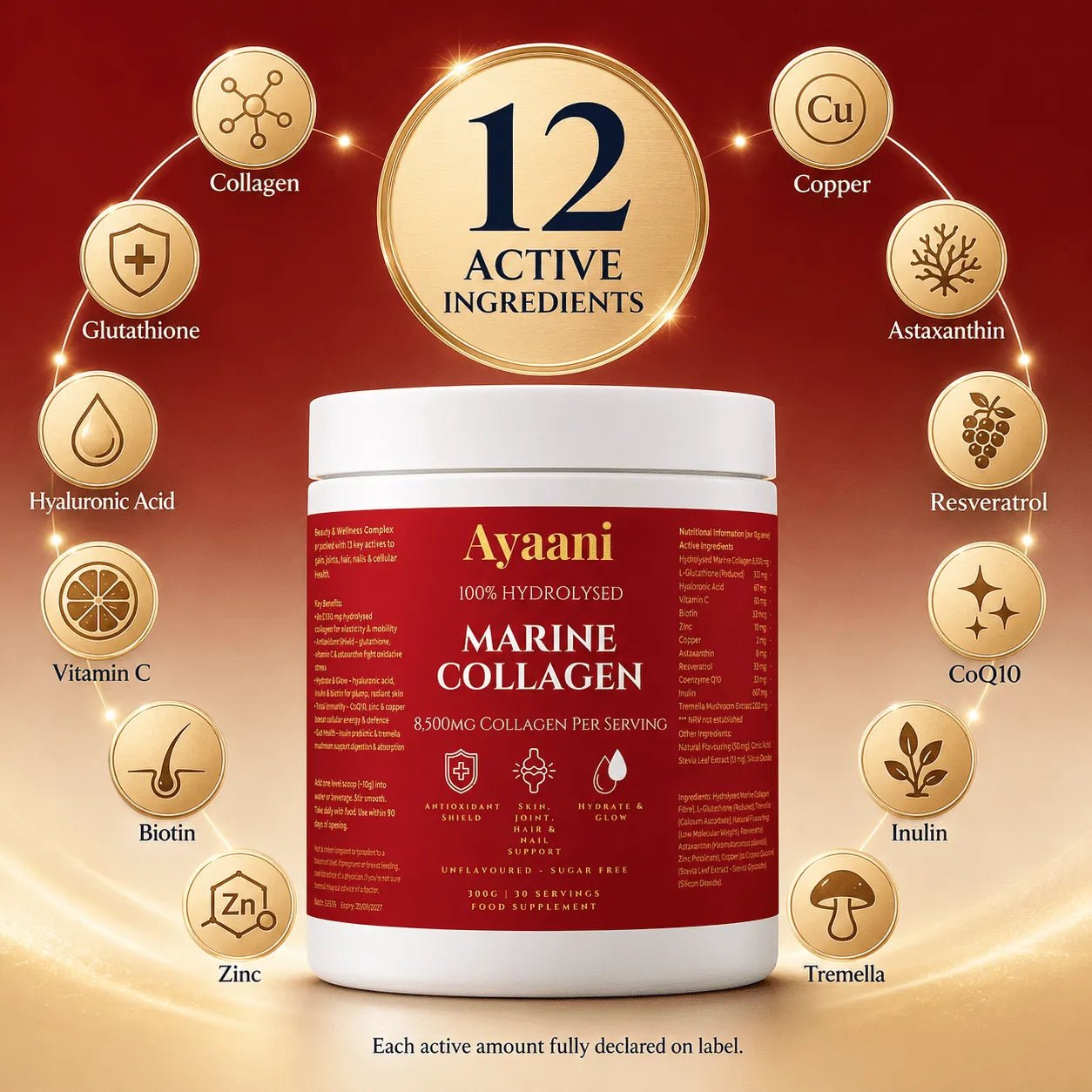 Marine Collagen Complex 8,500mg | Skin, Hair, Nails & Joints | Ayaani UK