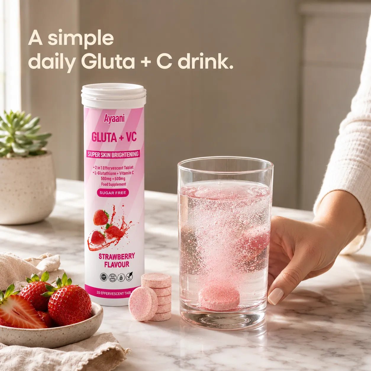 Glutathione and Vitamin C Skin Glow Effervescent | Strawberry Flavour