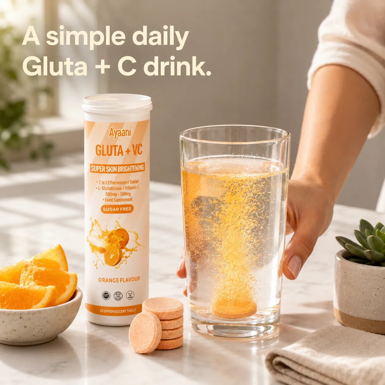 Glutathione and Vitamin C Effervescent 1000mg | Orange Flavour
