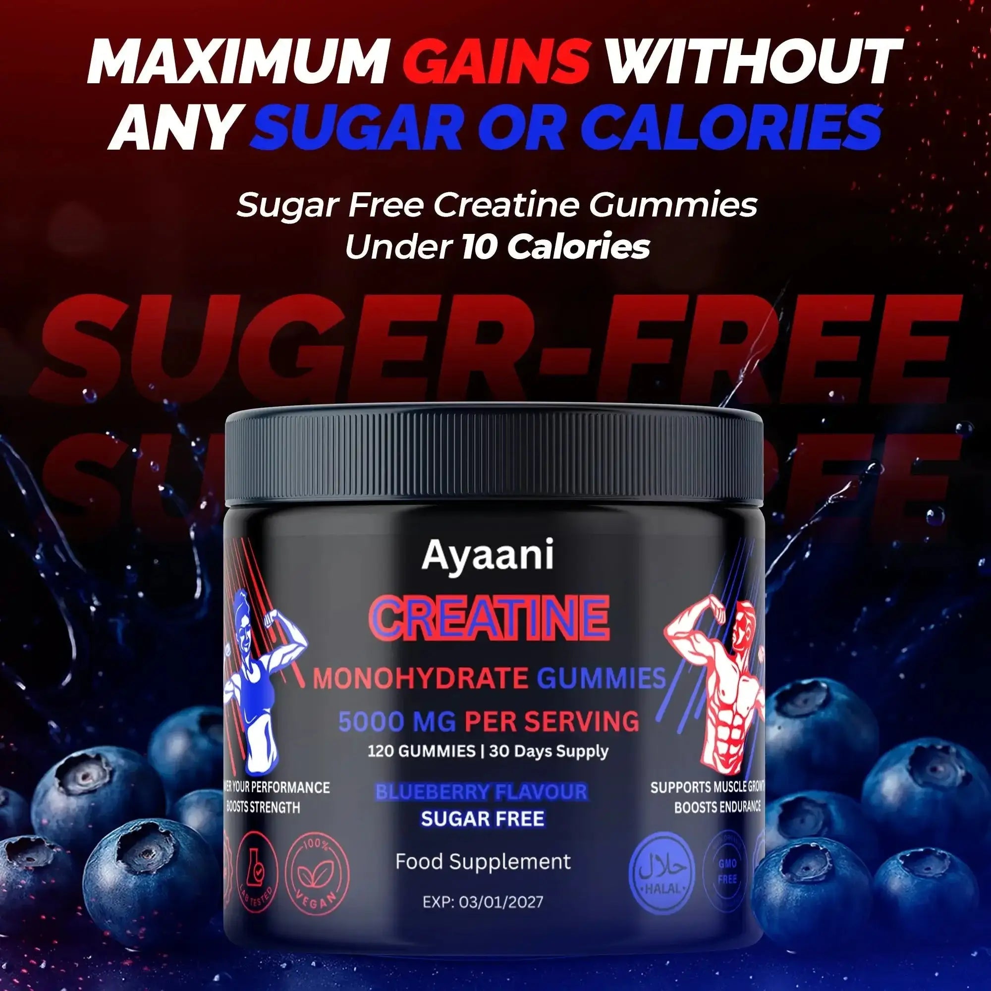 Creatine Gummies 5000mg | Sugar - Free Vegan with Alpha - GPC | Ayaani UK - Ayaani