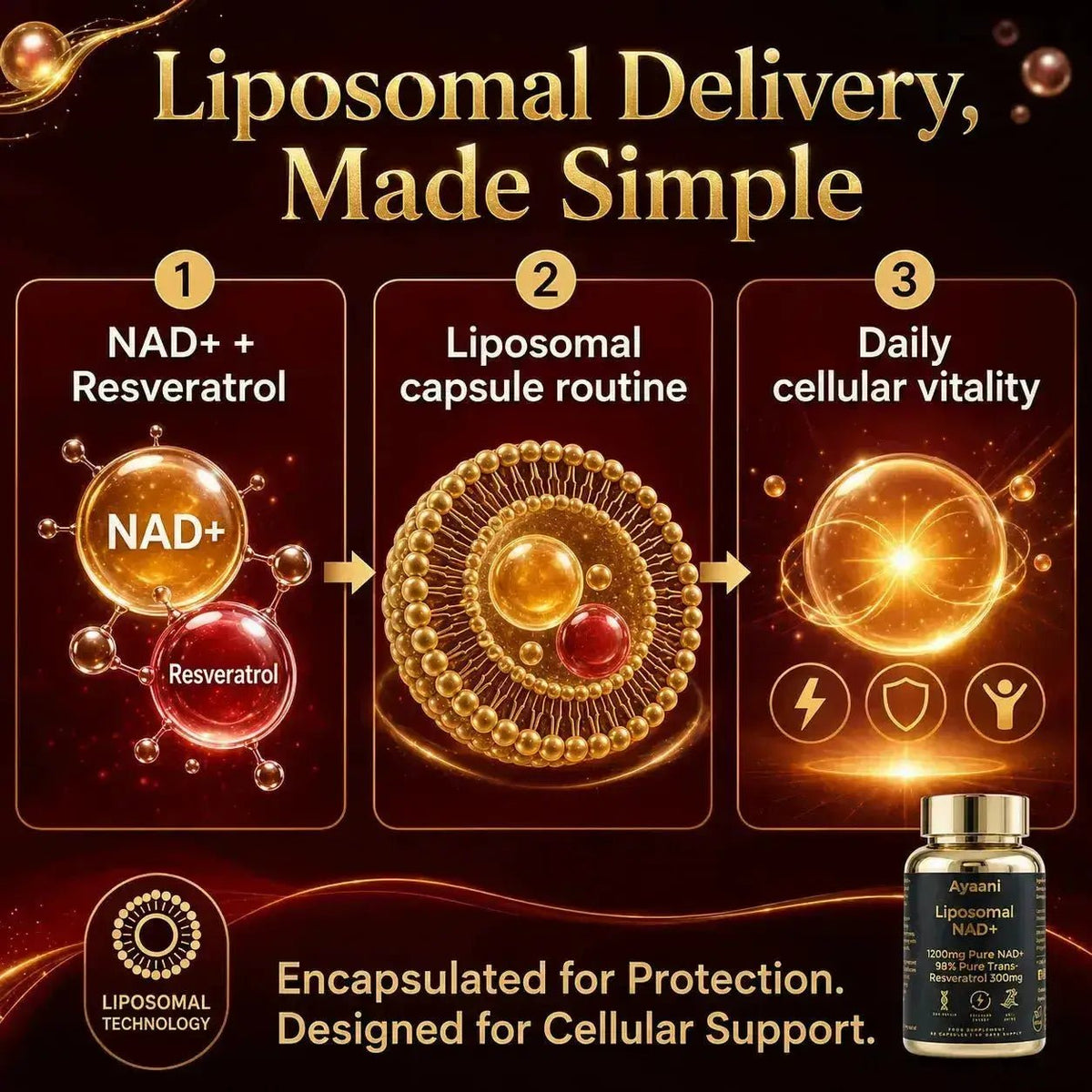 Ayaani NAD+ 1200mg liposomal supplement product image