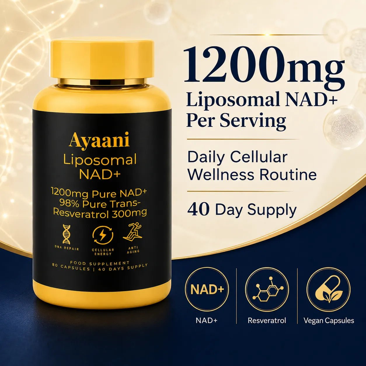 NAD+ 1200mg Liposomal with Resveratrol 300mg | Cellular Energy Support