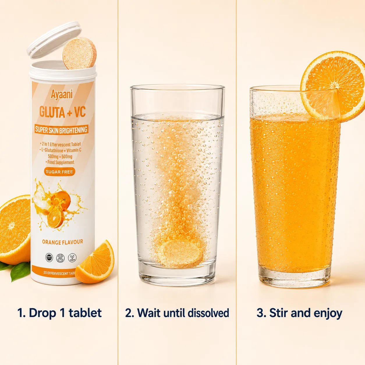 Glutathione and Vitamin C Effervescent 1000mg | Orange Flavour