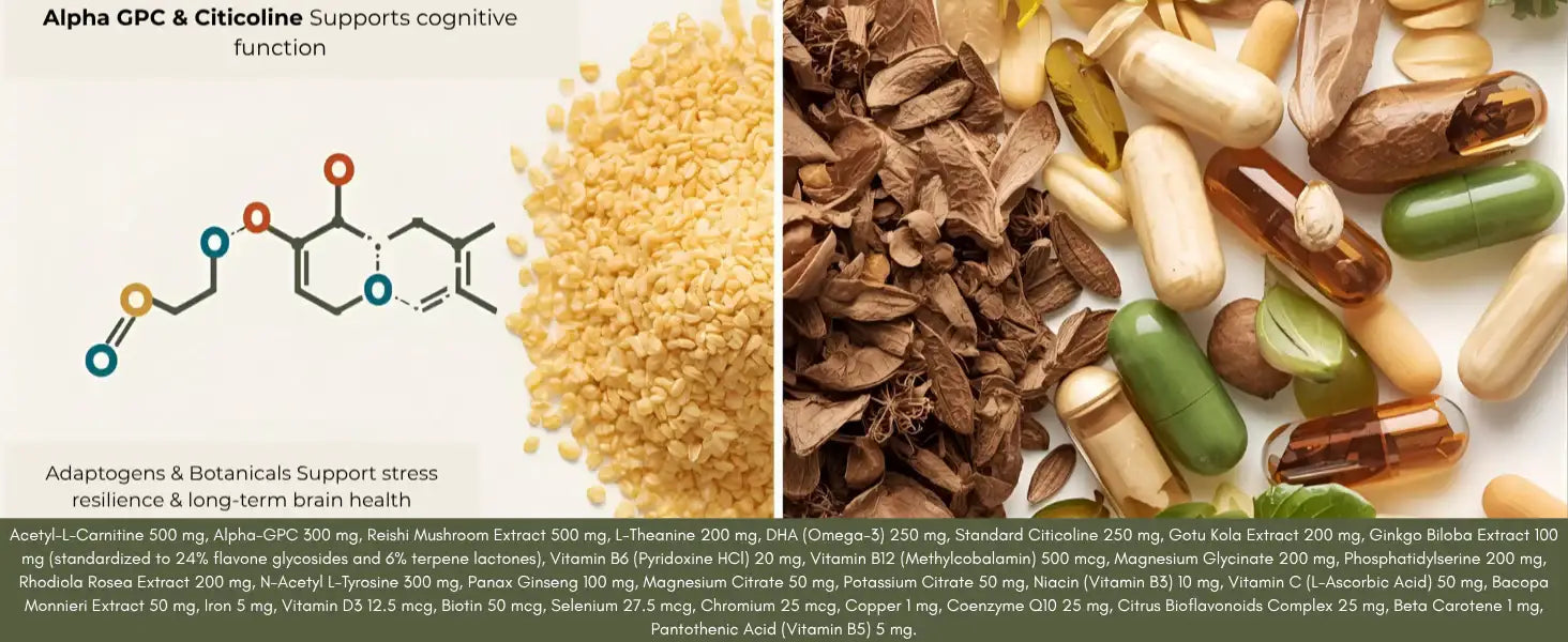 Focus Nootropic Brain | 25 - Ingredient Vegan Blend with DHA & B - Vitamins | Ayaani - Ayaani