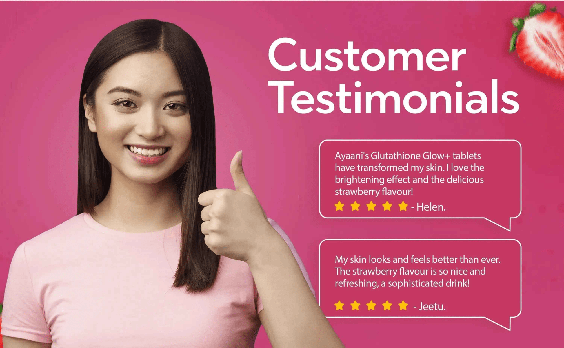 Skin Glow Tablets effervescent strawberry flavor with drink and strawberries - 20 tablets in a tube.