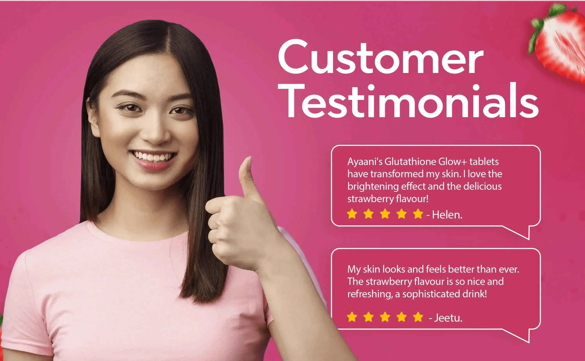 Skin Glow Tablets effervescent strawberry flavor with drink and strawberries - 20 tablets in a tube.