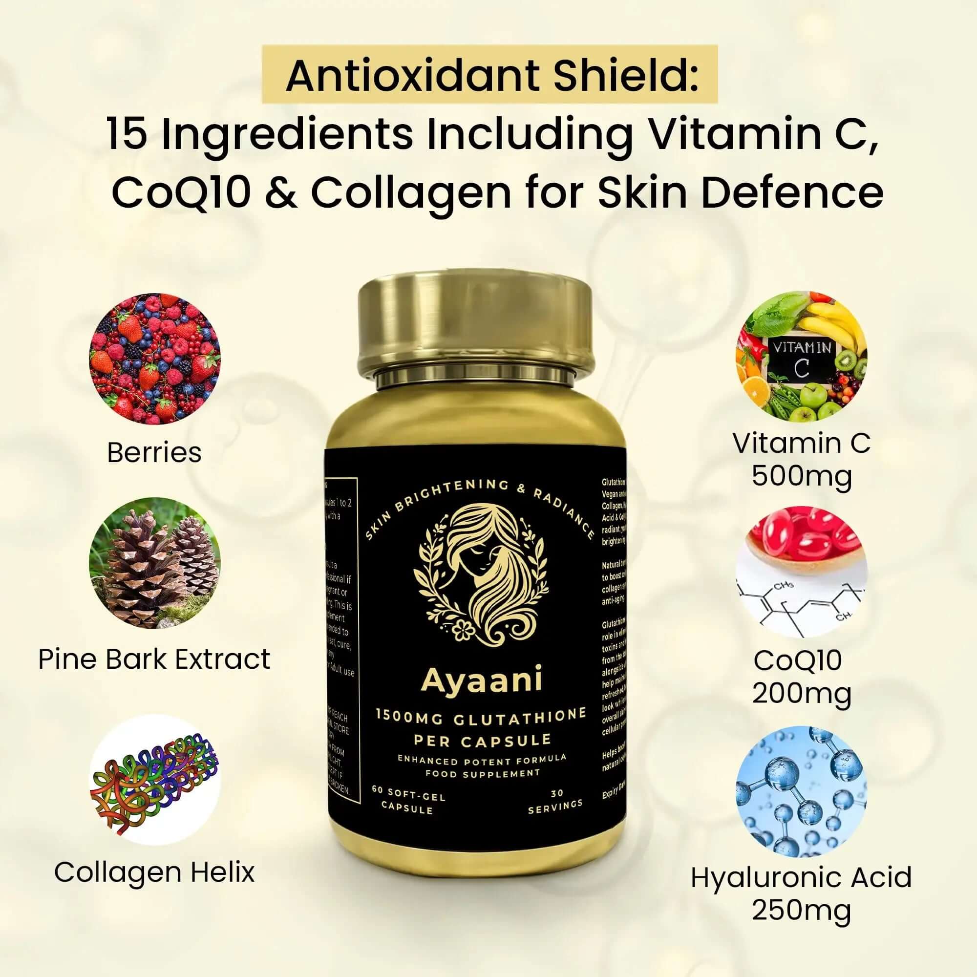 Glutathione Skin Health 1500mg Softgels with Vitamin C, CoQ10, and Collagen for antioxidant support
