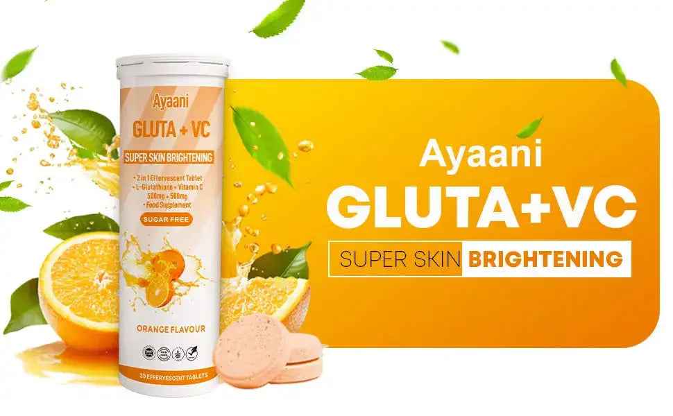 Glutathione & Vitamin C Effervescent Tablets | Orange | Ayaani UK Glutathione & Vitamin C Effervescent Tablets | Orange | Ayaani UK