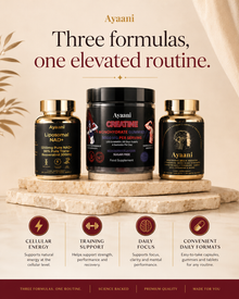 Three formulas one elevated Ayaani routine for cellular energy training support and daily focus