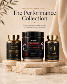 The Performance Collection daily performance ritual with Ayaani NAD plus, Creatine Gummies and Brain Focus
